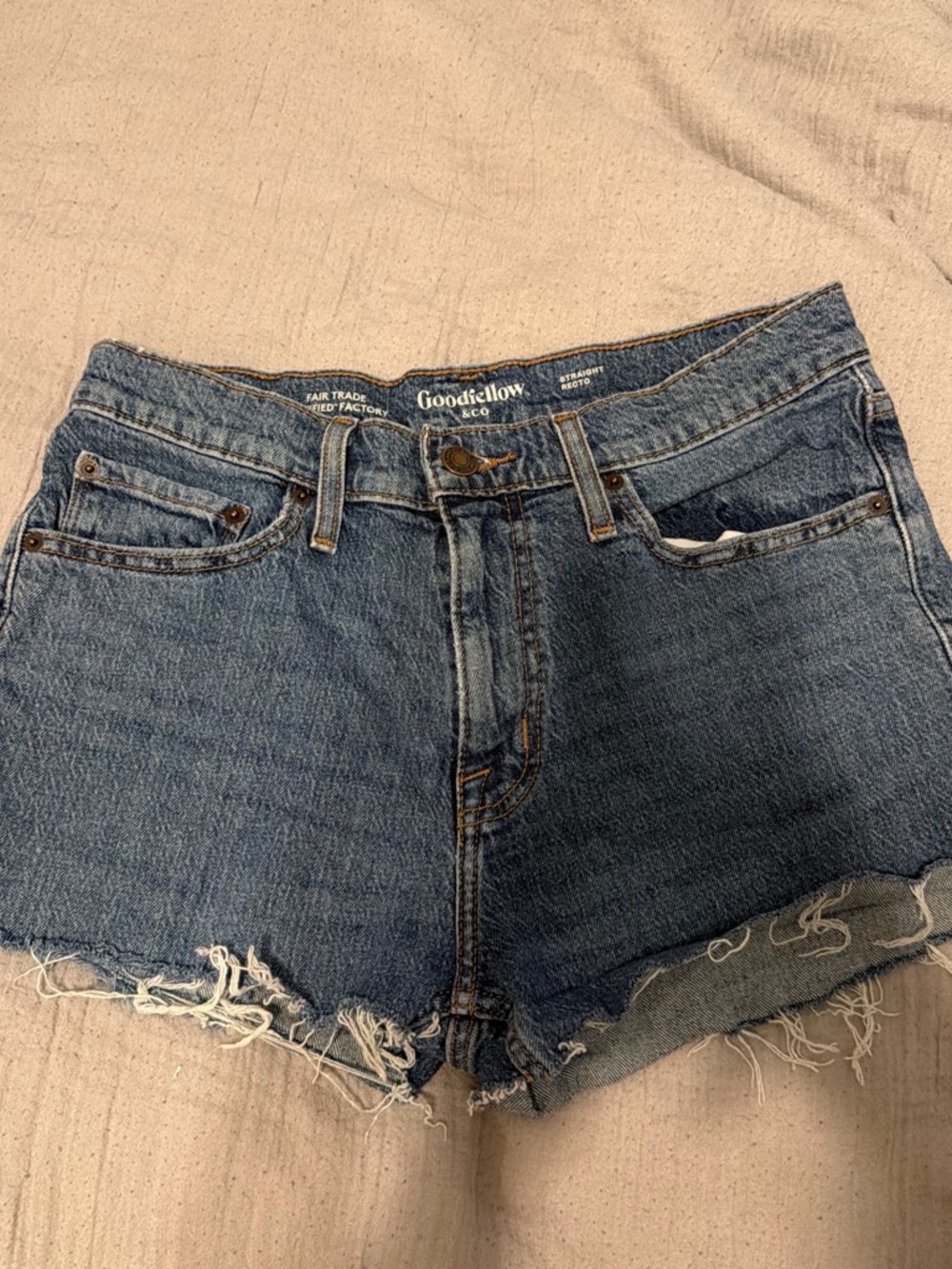 Goodfellow & Co Medium Blue High-Rise Frayed Denim Shorts